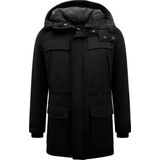Enos - Lange Heren Parka Jas - Zwart - Met Capuchon