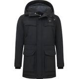 Enos - Lange Heren Parka Jas - Zwart - Met Capuchon
