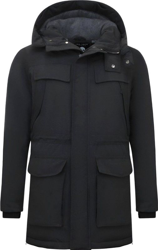 Enos - Lange Heren Parka Jas - Zwart - Met Capuchon