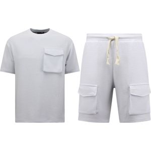 Geribbelde Oversized T-shirt - Joggingshorts Heren - SET - Wit