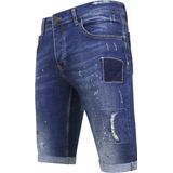 Heren Korte Jeans met Verfspatten Stretch -1035-SH- Blauw