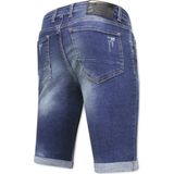 Heren Korte Jeans met Verfspatten Stretch -1035-SH- Blauw