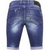 Heren Korte Jeans met Verfspatten Stretch -1035-SH- Blauw