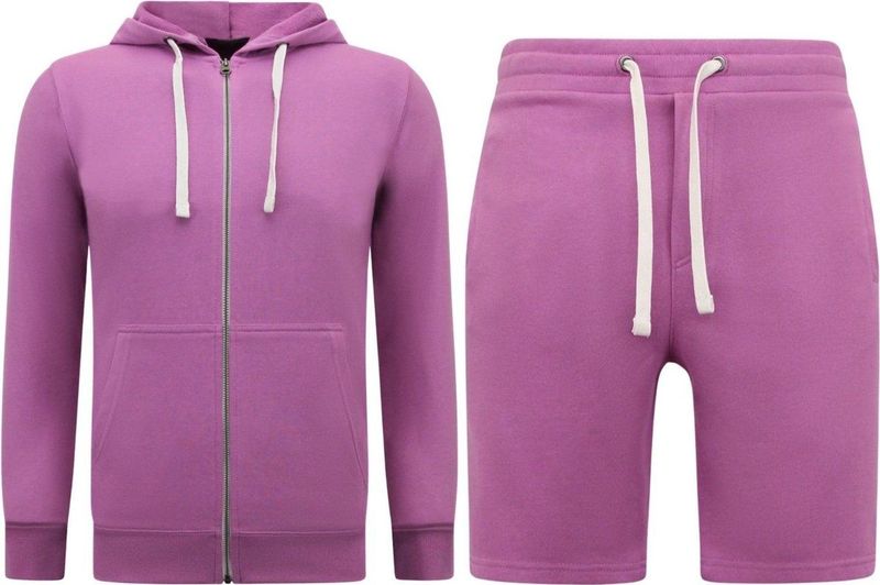 Enos - Hoodie Heren met Rits - Paars - Nette Jogging Shorts Heren - SET