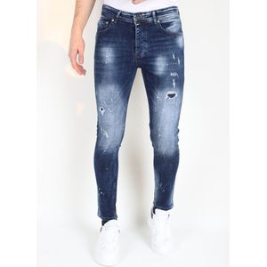 Paint Splatter Jeans Mannen Slim Fit met Gaten -MM116- Blauw
