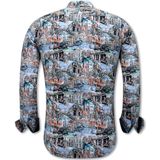 Gentile Bellini - Overhemden - Groen - Slim Fit - Lange Mouwen - Schilderij Print