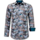Gentile Bellini - Overhemden - Groen - Slim Fit - Lange Mouwen - Schilderij Print