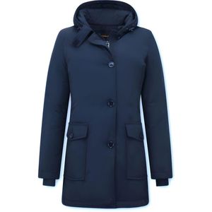 Matogla - Lange Parka Dames - Blauw - 100% Polyester - Wintercollectie