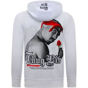 Tupac - Heren Hoodie - Wit - 20% Katoen en 80% Polyester