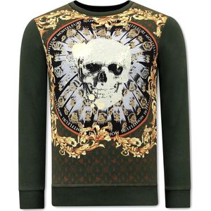 Heren Sweater met Print - Skull Strass - 3796 -Groen