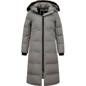 Lange Gewatteerde Jas - Dames - Getailleerd - Grijs