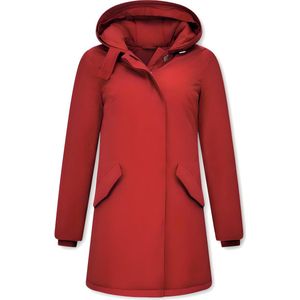 Lange Winterjas - Rood - Polyester - Capuchon Niet Afritsbaar