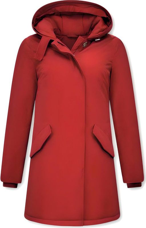 Lange Winterjas - Rood - Polyester - Capuchon Niet Afritsbaar