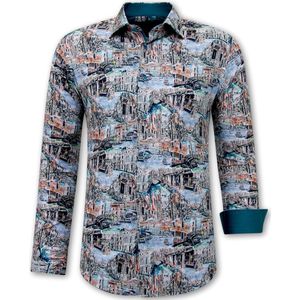Gentile Bellini - Overhemden - Groen - Slim Fit - Lange Mouwen - Schilderij Print