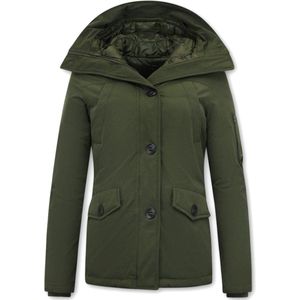 TheBrand - Getailleerde Winterjas Dames - Groen - 65% Katoen 35% Polyester