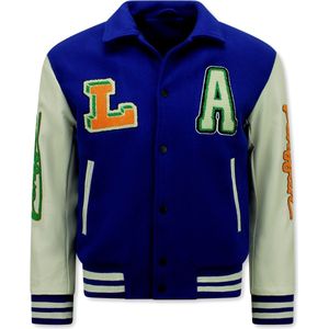 Enos - Geborduurde Retro College Jacket - Blauw - 100% Polyester - Oversized