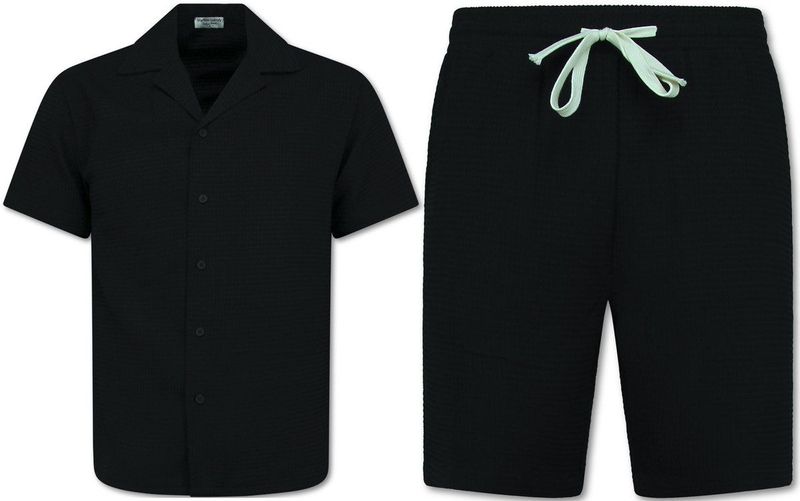 Twinset - Ribbed Oversized Shirt - Zomerset Heren - Two Piece Setje - Co ord Set - F-915 - Beige