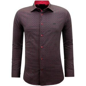 Overhemd - Print - Heren - Lange Mouwen - Slim Fit - Rood