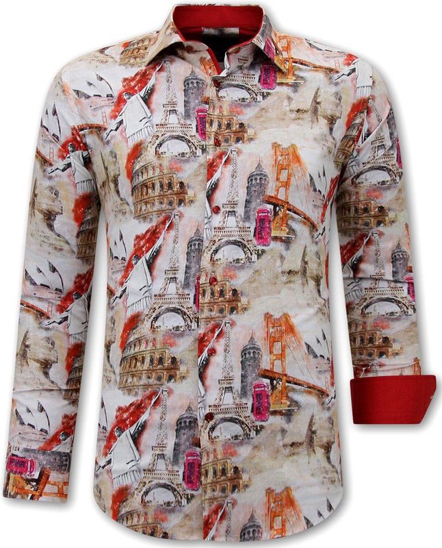 Gentile Bellini - Slim Fit Overhemd - Bruin - Lange Mouwen - Strijkvrij