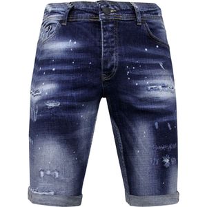 Designer Shorts With Paint Splatter Heren - Slim Fit -1072- Blauw