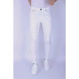 Witte Slim Fit Heren Jeans met Scheuren -1090 - Wit