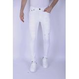 Witte Slim Fit Heren Jeans met Scheuren -1090 - Wit