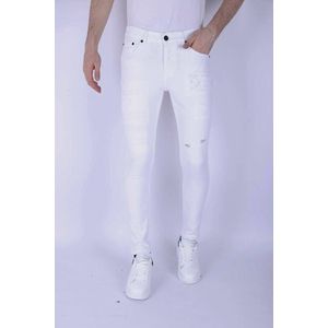 Witte Slim Fit Heren Jeans met Scheuren -1090 - Wit