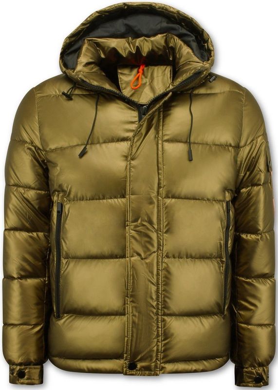 Goudkleurige Puffer Jas Heren met Capuchon