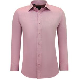 Heren Overhemd - Fuchsia - Slim Fit - Zakelijke Effen Oxford