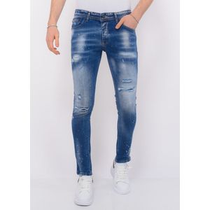 Blue Ripped Stretch Jeans Heren - Slim Fit -1080- Blauw