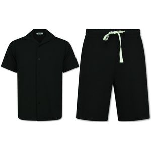 Twinset - Ribbed Oversized Shirt - Zomerset Heren - Two Piece Setje - Co ord Set - 915 - Zwart - Maat: L