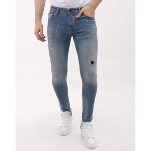 Sim Fit Stretch Jeans Heren met Scheuren - MM4 - Blauw
