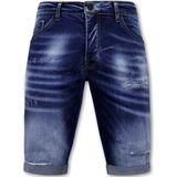 Designer Shorts With Paint Splatter Heren - Slim Fit -1072- Blauw