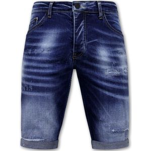 Designer Shorts With Paint Splatter Heren - Slim Fit -1072- Blauw
