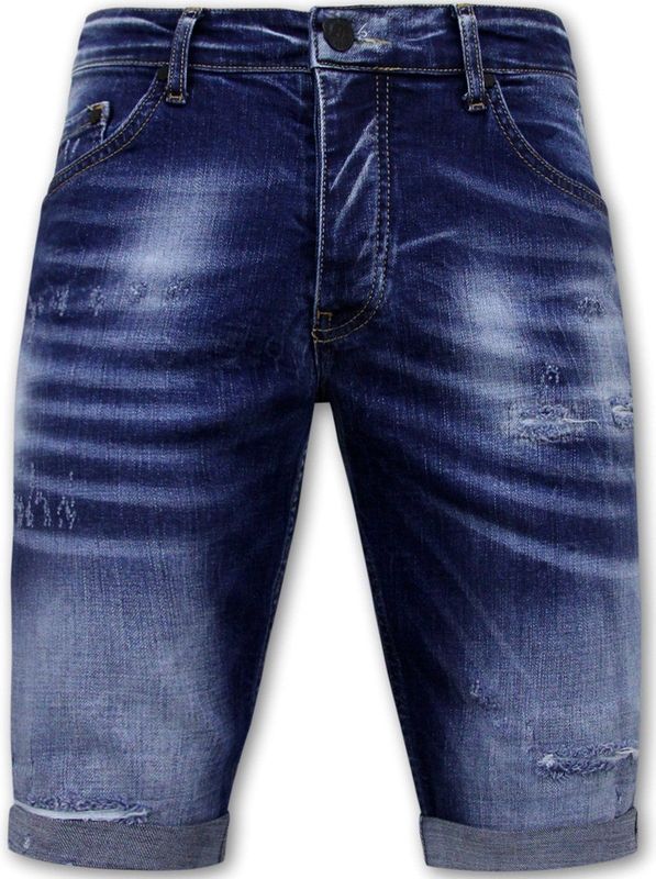 Designer Shorts With Paint Splatter Heren - Slim Fit -1072- Blauw