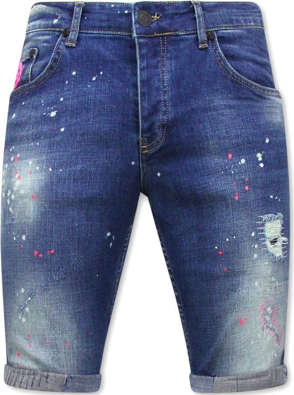 Korte Broek met Verfspatten Heren Slim Fit -1036-SH- Blauw
