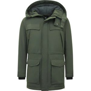 Heren - Parka Jas - Groen - Materiaal: Polyester