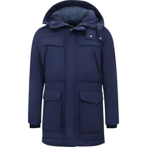 Enos - Lange Winterjassen - Donkerblauw - Heren - Met Capuchon