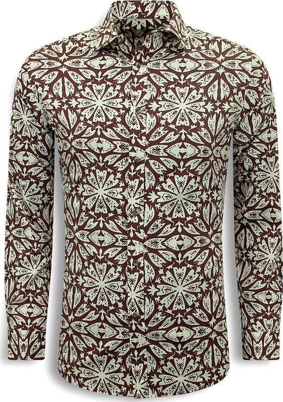 Local Fanatic - Heren Overhemden Lange Mouw - Bordeaux - Slim Fit