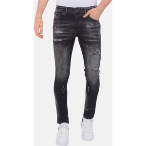 Stonewashed Ripped Mannen Jeans - Slim Fit -1085- Zwart