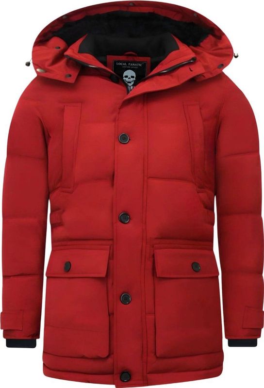 Enos - Lange Gewatteerde Jas - Rood - Heren - Slim Fit