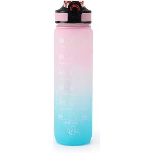 Piro - Motivatie Drinkfles Met Rietje - Waterfles 1 Liter - Incl. Tijd Markeringen - Turquoise Lila