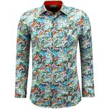 Gentile Bellini - Kreukvrij Overhemd - Oranje - Lange Mouwen - Slim Fit - Old School Print
