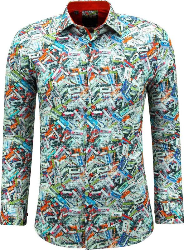 Gentile Bellini - Kreukvrij Overhemd - Oranje - Lange Mouwen - Slim Fit - Old School Print