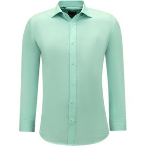 Heren - Oxford Blouse - Overhemd - Groen - Slim Fit