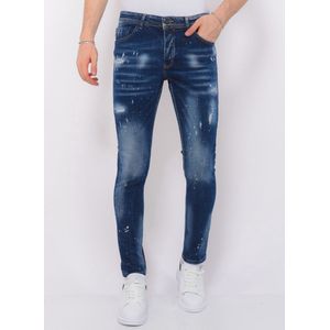 Men' Paint Splatter Stonewashed Jeans - Slim Fit -1077- Blauw