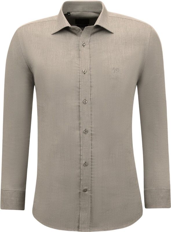 Gentile Bellini - Overhemden - Bruin - Lange Mouw - Slim Fit - Effen Oxford