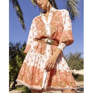 Dames - Halflange Jurk - Luxe - Lange Mouwen - Elastische Taille