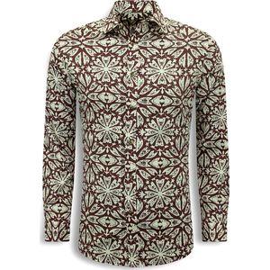 Bread & Buttons - Heren Overhemd - Lange Mouw - Slim Fit - Bordeaux - Katoen