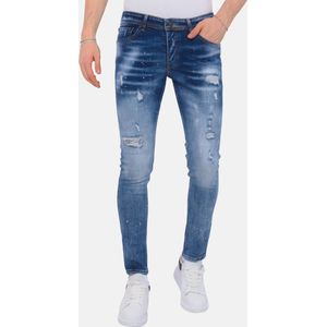 Paint Splatter Stonewashed Jeans Mens - Slim Fit -1079- Blauw